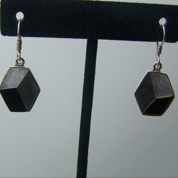 Vintage cube illusion sterling silver earrings - Picture 2 of 4